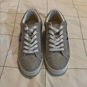 Vintage Havana Silver and Blue Rhinestone Sneakers Size 8.5